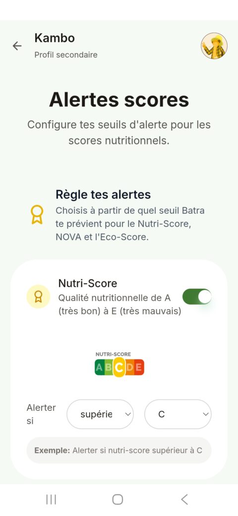 Configuration des alertes dans BATRA